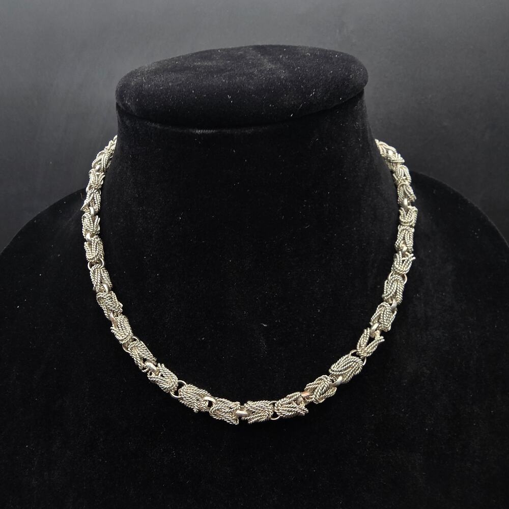 Vintage Silver Tone Byzantine Chain Necklace Signed IRIS